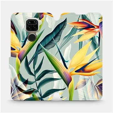 Flipové pouzdro na mobil Xiaomi Redmi Note 9 - MC02S Žluté velké květy a zelené listy (5903516288243)
