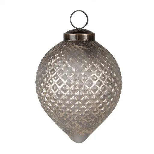 Šedá antik skleněná vánoční ozdoba baňka - Ø 8*10 cm 6GL4694