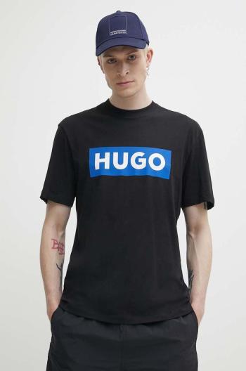 Bavlněné tričko Hugo Blue černá barva, s potiskem, 50522376