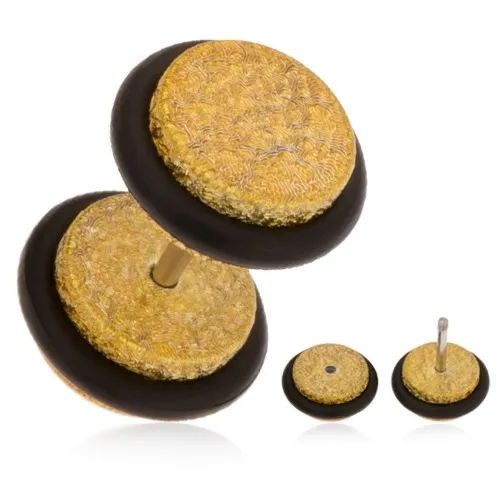 Falešný plug do ucha z akrylu, třpytivý povrch zlaté barvy, gumičky