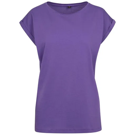 Build Your Brand Volné dámské tričko s ohrnutými rukávy - Fialová | XS