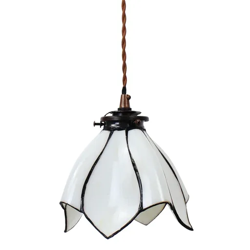 Bílá závěsná Tiffany lampa ve tvaru květu Folwia  - Ø18*115 cm E14/max 1*25W 5LL-6223