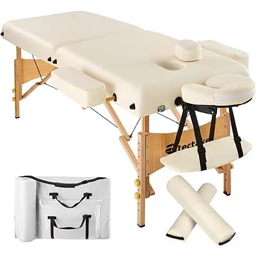 Skládací masážní lehátko dřevěné 2 zóny béžové (400420)