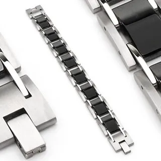 Náramek z chirurgické oceli, obdélníkové dílky, černá a stříbrná barva