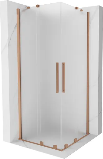 MEXEN/S Velar Duo sprchový kout, posuvné dveře 80 x 80, dekor, měď kartáčovaná 871-080-080-32-65