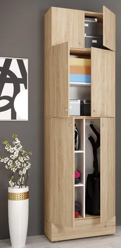 VCM Úklidová skříňka Lona XXL s otočnými dveřmi s nástavcem a zásuvkou, dub sonoma