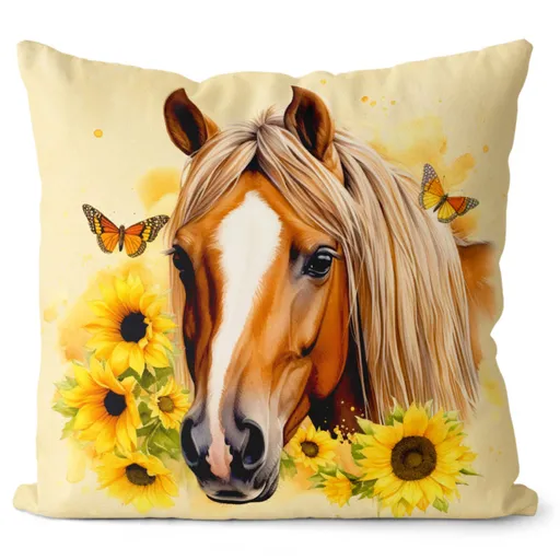 Polštář Kůň a slunečnice (Velikost: 55 x 55 cm)
