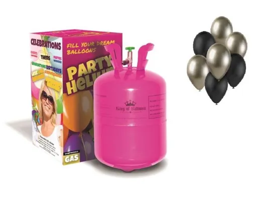 Helium a sada latex. balónků -chrom.prosecco,černá 7 ks - 30 cm - KINGOFBAL