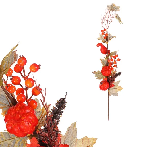 Podzimní umělá větev - červené dýně a bobule, 73 cm