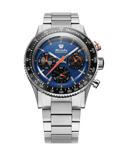 Nivada Grenchen Chronoking Mecaquartz Racing Blue - Inter. Bezel - Bracelet Flat Link