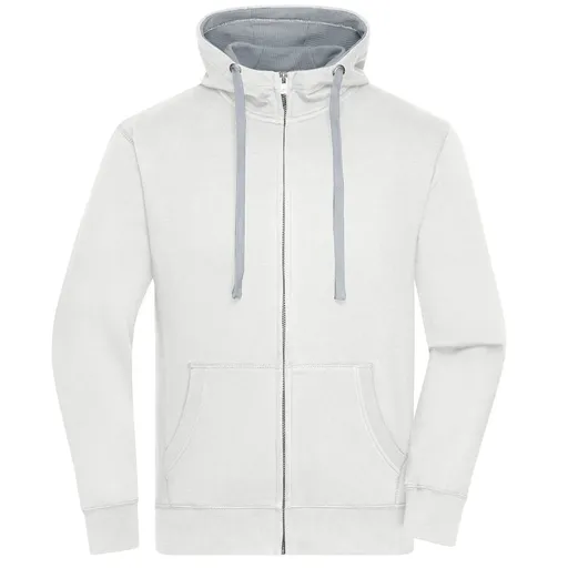 James & Nicholson (Daiber) Pánská mikina na zip s kapucí JN963 - Off-white / šedý melír | 3XL