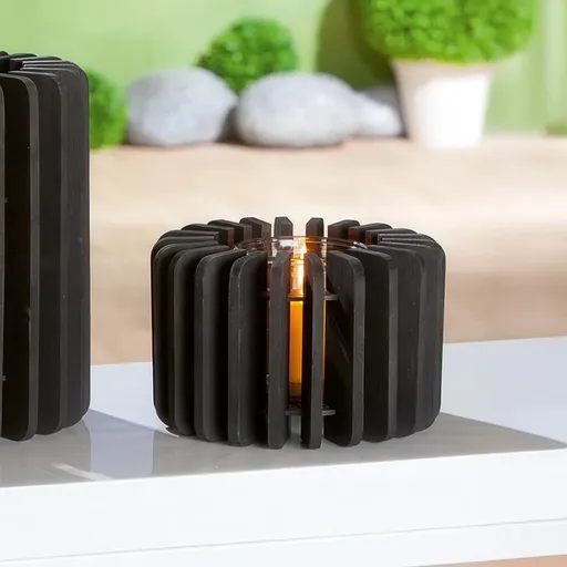 Dřevěná lucerna, černá, 13 cm