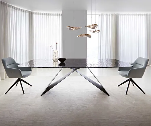 Jídelní stůl Edge oválný 240x120 reliéfní sklo kouřově černá 3D