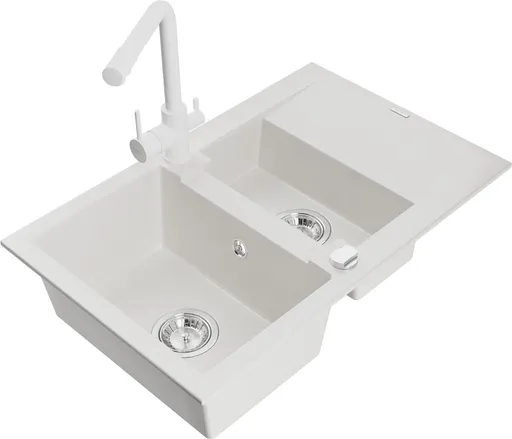 MEXEN/S Gaspar granitový dřez 1.5 s odkapávačem včetně baterie Duero, bílá 6507-20-671600-20