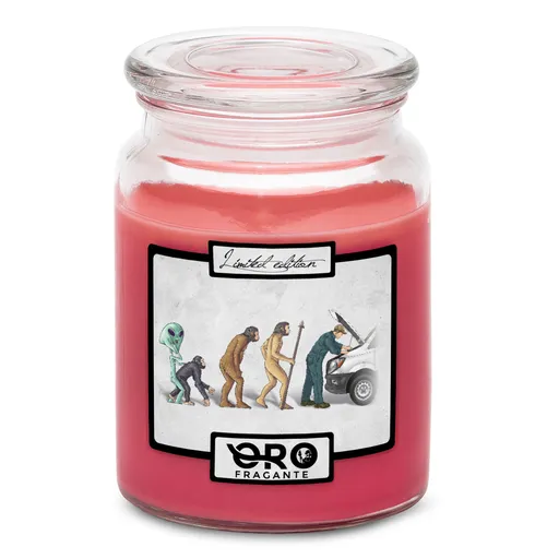 Svíčka Evoluce automechanika (Vůně svíčky: Višně v čokoládě)