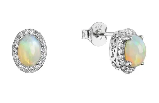Evolution Group - Pavona Luxusní stříbrné náušnice s pravým opálem a zirkony 11490.3