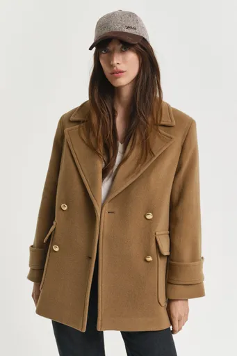 KABÁT GANT WOOL MID LENGTH PEACOAT ROASTED WALNUT