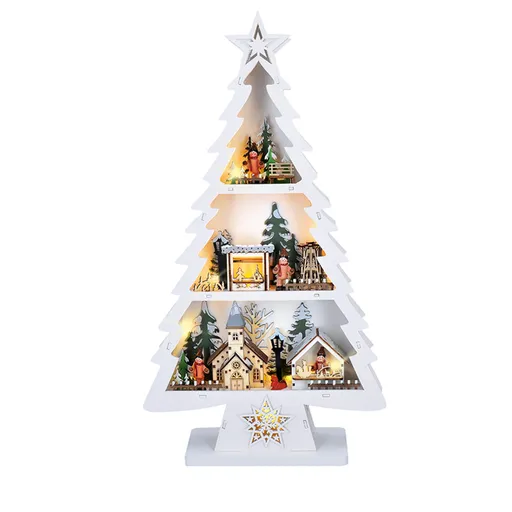 Solight LED dřevěný vánoční stromek s dekoracemi, 13x LED, přírodní dřevo, 53cm, 2x AA 1V283