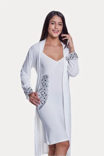 Dámská bambusová košilka OLIVIA s županem XL Krémová