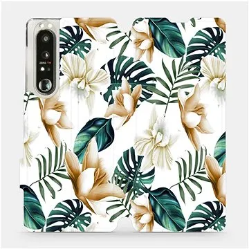 Flip pouzdro na mobil Sony Xperia 1 III - MC07P Zlatavé květy a zelené listy (5903516725915)