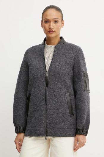 Vlněná bunda Max Mara Leisure šedá barva, přechodná, oversize, 2426906048600