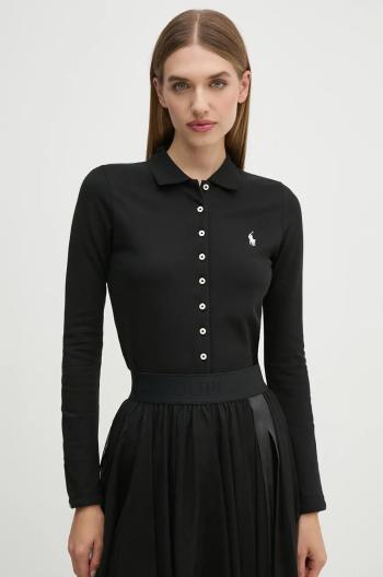 Košile Polo Ralph Lauren dámská, černá barva, slim, s klasickým límcem, 211941176