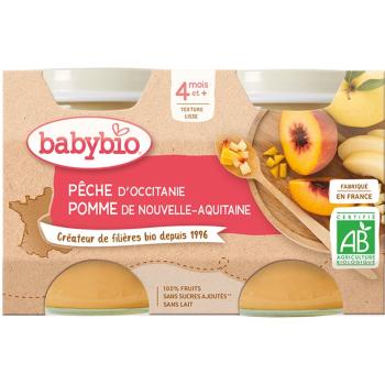 Babybio BIO jablko, broskev ovocný příkrm 2x30 g