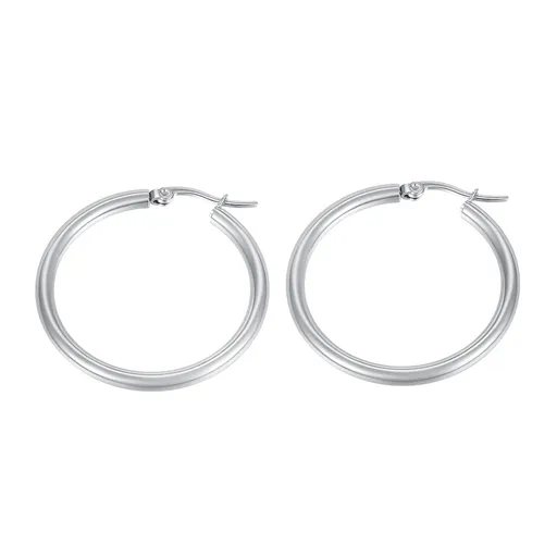 Ocelové náušnice stříbrné barvy - klasické kruhy, francouzské zapínání