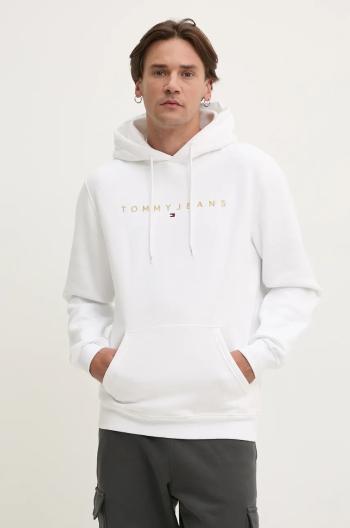 Mikina Tommy Jeans pánská, bílá barva, s kapucí, s aplikací, DM0DM20503