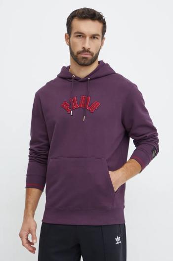 Bavlněná mikina Puma Classics Play Paris Hoodie pánská, fialová barva, s kapucí, s aplikací, 626766