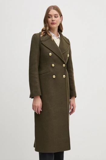 Vlněný kabát Barbour Reva Wool Military Coat zelená barva, přechodný, dvouřadový, LWO0234