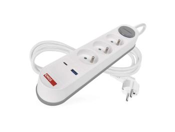 Prodlužovací přívod 3 zásuvky 2m EMOS P1312FC USB s vypínačem