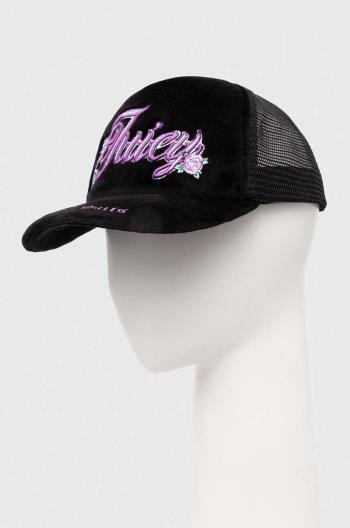 Kšiltovka Juicy Couture ROSE & THORN TRUCKER CAP černá barva, s aplikací, JCAWH224701