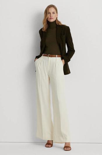 Kalhoty Lauren Ralph Lauren dámské, tmavomodrá barva, jednoduché, high waist, 200908891