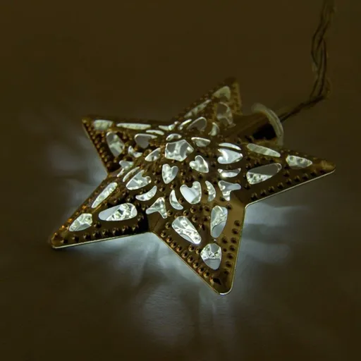 DecoLED LED světelný řetěz na baterie - kovové hvězdy, ledově bílá, 10 diod, 1,3 m