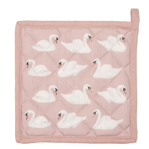 Růžová podložka pod hrnec s labutěmi - 20*20 cm KT045.033