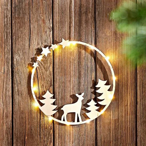 LED dřevěný kruh s jeleny