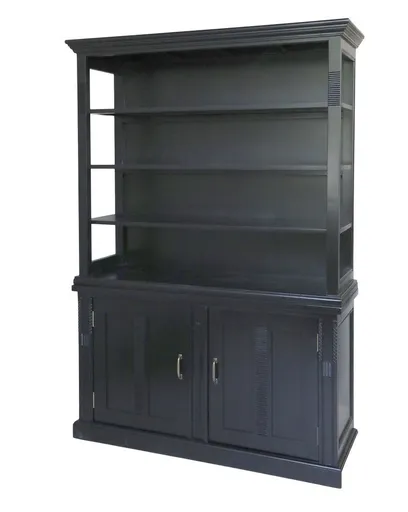 Černá antik dřevěná skříň / vitrína s policemi Marseille - 135*55*196cm 40051724