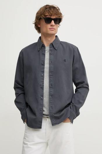 Košile Calvin Klein Jeans pánská, šedá barva, regular, s límečkem button-down, J30J326187