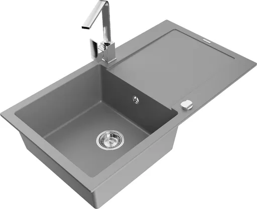 MEXEN/S Leo granitový dřez 1-miska s odkapávačem včetně baterie Rita, šedý 6501-71-670300-00