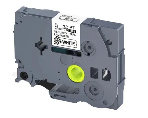 Kompatibilní páska s Brother TZ-SE2 / TZe-SE2, 9mm x 8m, černý tisk / bílý podklad, plombovací