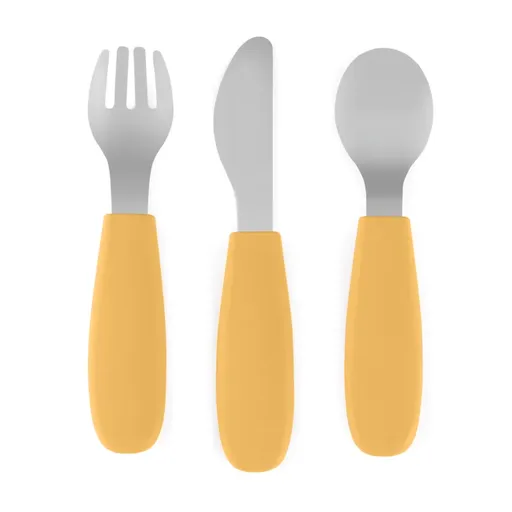 Petite&Mars Take&Match Stainless Steel Cutlery Set příbor pro děti Ochre 12m+ 3 ks