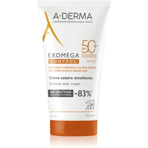 A-Derma Exomega Control Emollient Solar Cream ochranný krém na obličej a tělo SPF 50+ 150 ml