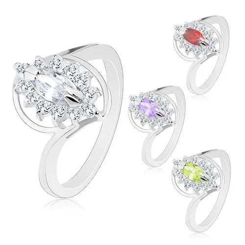 Prsten s lesklými rameny stříbrné barvy, broušený zrnkovitý zirkon, čirý lem - Velikost: 49, Barva: Čirá