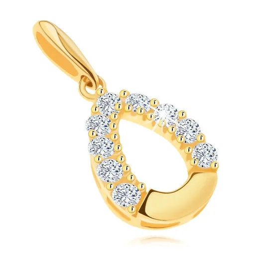 Přívěsek ze žlutého 14K zlata - třpytivý obrys slzy, lesklá spodní část