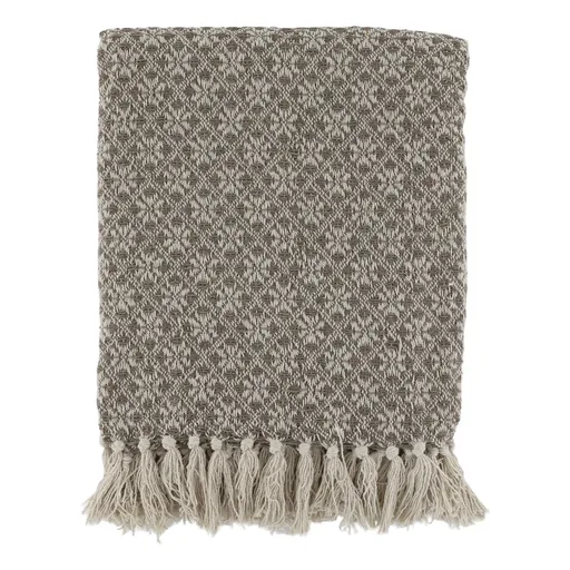 Béžový přízový pléd s květinkami a třásněmi Aix - 130*150 cm 16113720