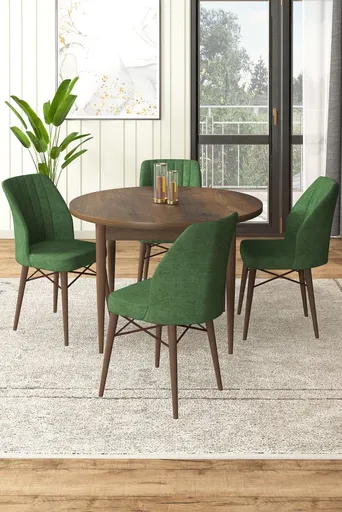 Dining Table & Chairs Set (5 Pieces) Rox - Baroque, Khaki