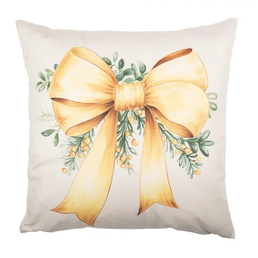 Béžový povlak na polštář se zlatou velikou mašlí - 45*45 cm KT021.436