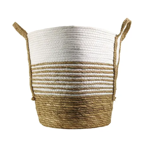 Jutový bílo hnědý pletený košík s uchy  - 28*20*27 cm LJMNW3