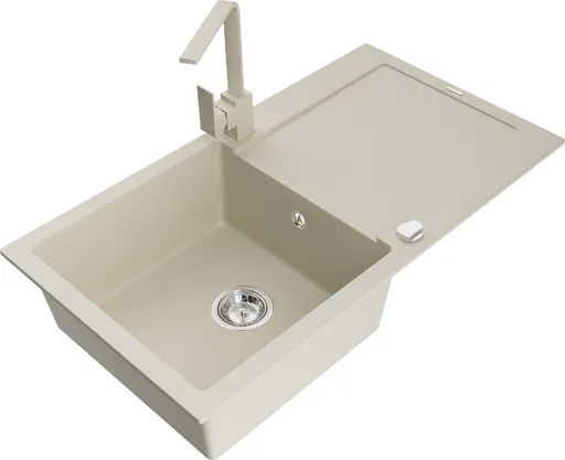 MEXEN/S Leo granitový dřez 1-miska s odkapávačem včetně baterie Rita, béžový 6501-69-670300-69